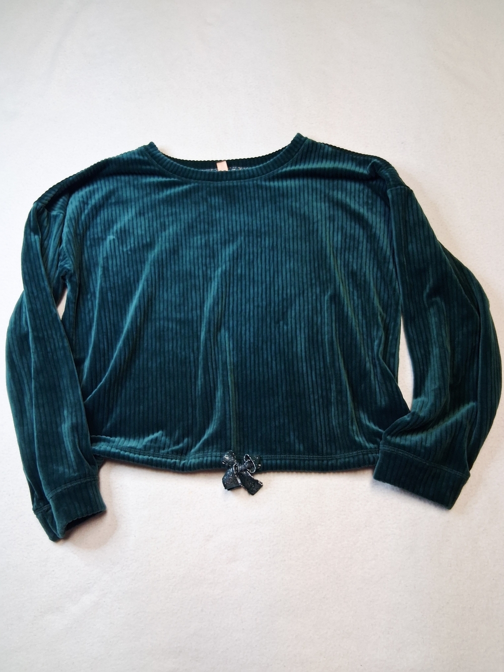 4/20$ Denver Hayes Velvet Ribbed Long Sleeve Top in Teal Green